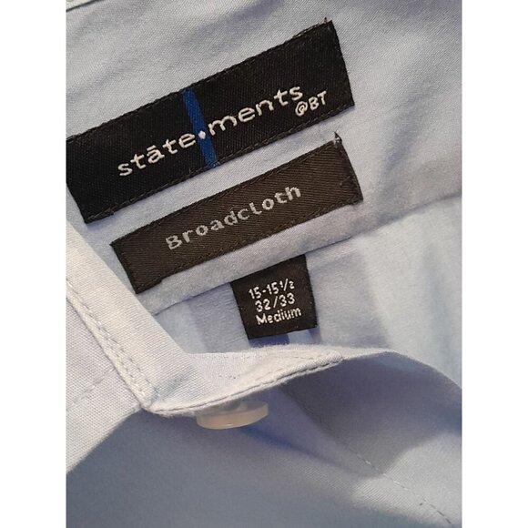 Statements Size Medium Broadcloth Career Preppy Dress Shirt Pocket Blue - Picture 3 of 4